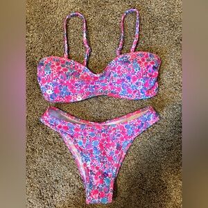 SHEIN Pink and Blue Floral Bikini
